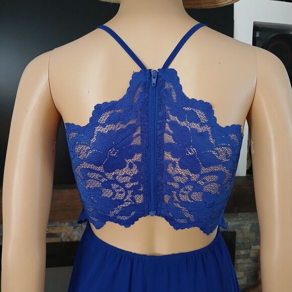 B. Smart Blue Size 3 Elegant Flowy Cocktail Party Dancing Dress Lace Zip Back - Picture 8 of 14